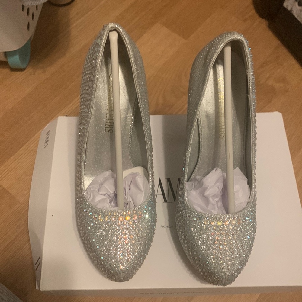 Never worn silver bedazzled heels
